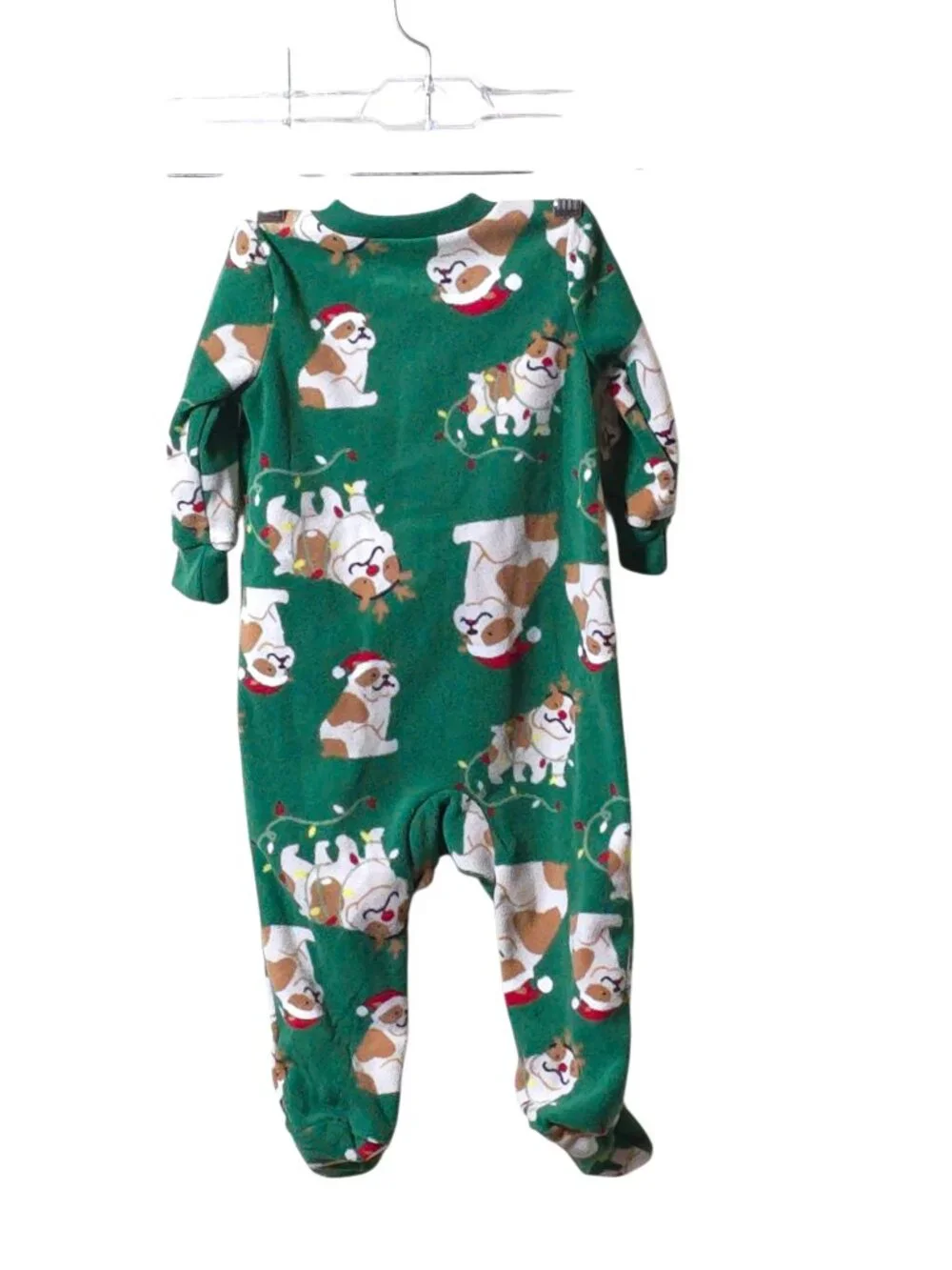 Carter’s Bulldog Christmas Footie Pajamas 3-6M Green Holiday Sleeper Baby